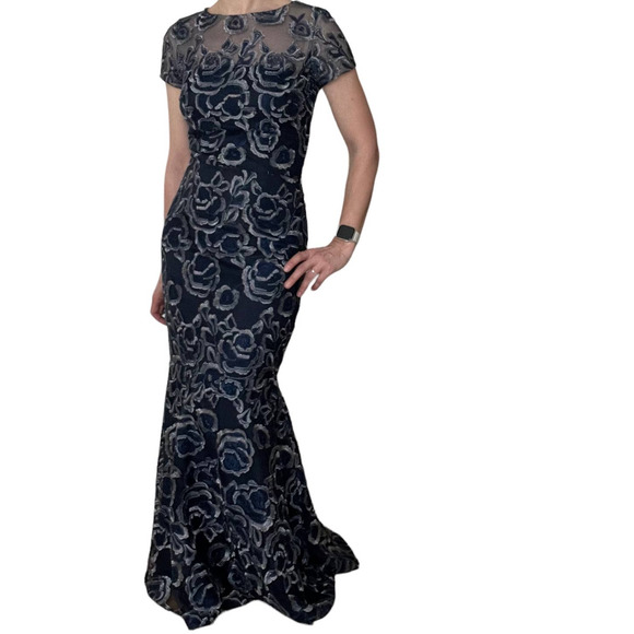 DAVID MEISTER FLORAL JACQUARD FULL LENGTH GOWN Women Size 2 - Picture 6 of 16
